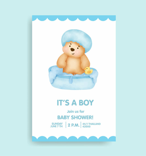 tarjeta de ducha de bebé con oso lindo - Vector, Imagen