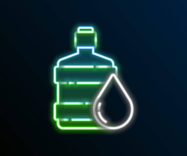 Светящаяся неоновая линия Большая бутылка с иконкой чистой воды изолирована на черном фоне. Пластиковый контейнер для холодильника. Красочная концепция контура. Вектор - Вектор,изображение