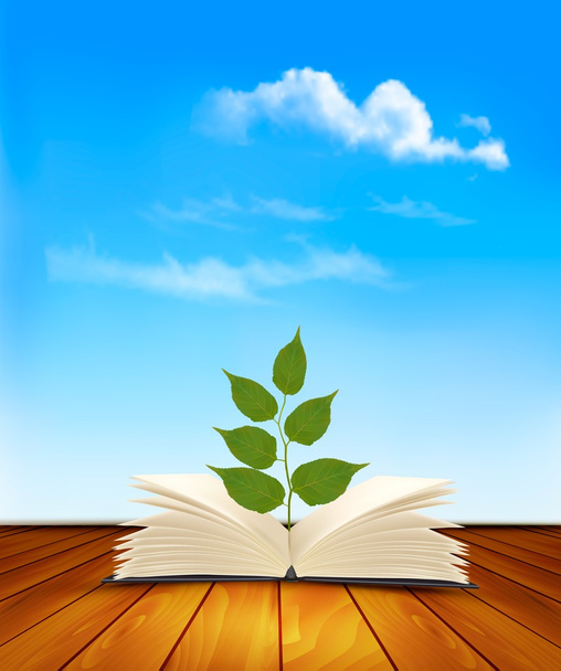 Green tree growing from open book. Vector. - Vettoriali, immagini
