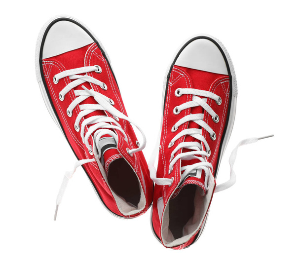 Pair of trendy sneakers isolated on white, top view - Φωτογραφία, εικόνα