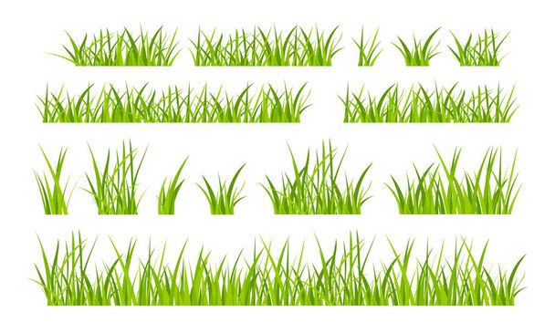 Green grassland lawn field border flat style design vector illustration set isolated on white background. - Vector, Image