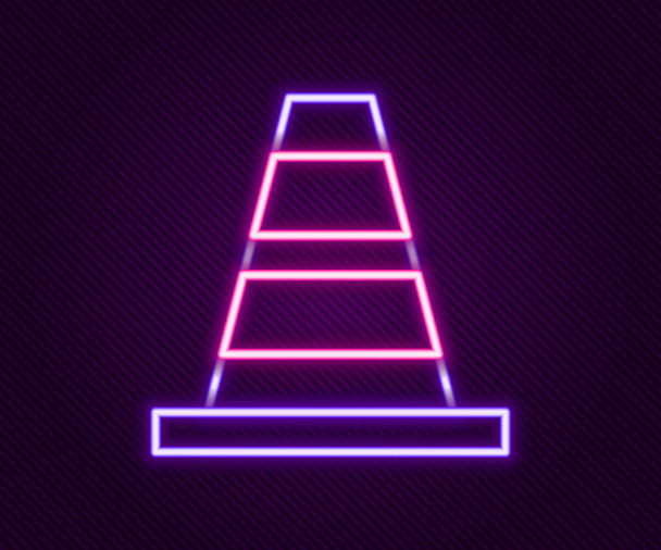 Icono de cono de tráfico de línea de neón brillante aislado sobre fondo negro. Concepto de esquema colorido. Vector - Vector, imagen