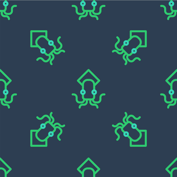 Line Octopus icon isolated seamless pattern on blue background. Vector - Vector, Image