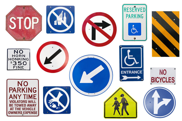 Набір англійських дорожніх знаків ізольовано над білим
 - Фото, зображення