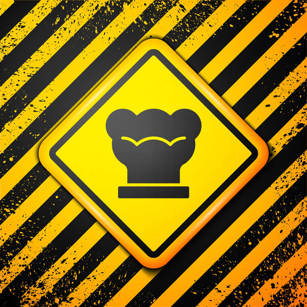 Ikona Black Chef klobouk izolované na žlutém pozadí. Symbol vaření. Kuchařská čepice. Varovné znamení. Vektor - Vektor, obrázek