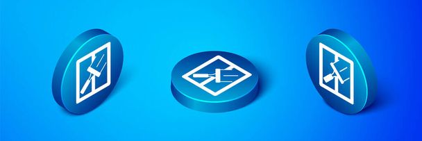 Isometric Cleaning service with of rubber cleaner for windows icon isolated on blue background. Squeegee, scraper, wiper. Blue circle button. Vector - Vector, Image