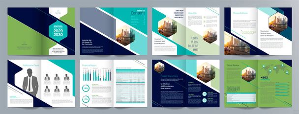 Modelo de brochura de guia de apresentação de negócios corporativos, relatório anual, modelo de design de brochura de negócios geométrica plana minimalista de 16 páginas, tamanho A4. - Vetor, Imagem