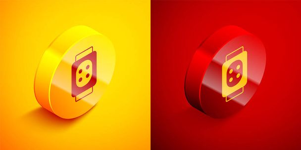 Isometric Knee pads icon isolated on orange and red background. Extreme sport. Skateboarding, bicycle, roller skating protective gear. Circle button. Vector - Vector, Image