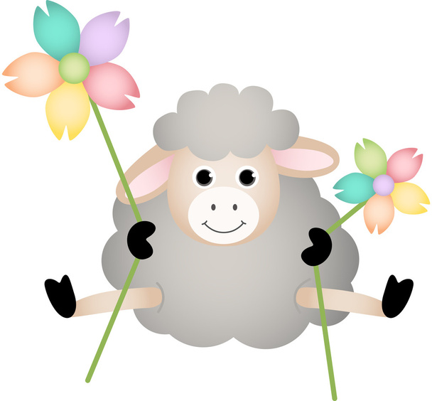 Sheep with Flowers - Vektor, obrázek