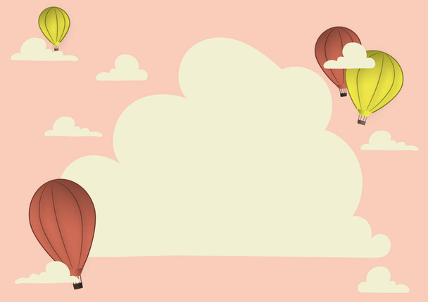Ilustracja balonu gorącego powietrza lecącego nad chmurami docierającego do nowych miejsc docelowych. Zeppelin wędrujący po niebie w poszukiwaniu dalszych powodów. - Wektor, obraz
