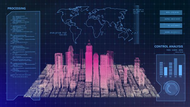 neonová světla mrakodrapy a budovy, osvětlené město 3D ilustrace - Fotografie, Obrázek