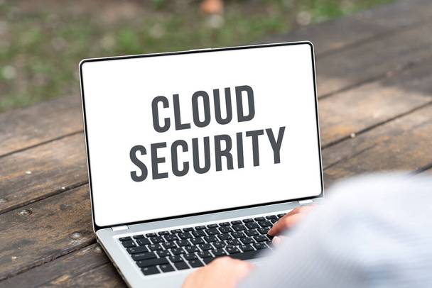 Hand writing sign Cloud Security. Word Written on Imposing a secured system of existing data in the Internet Online Jobs And Working Remotely Connecting People Together - Photo, Image