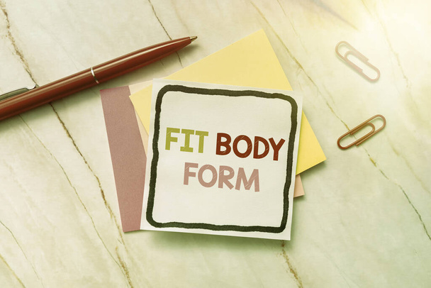 Натхнення, що показує знак Fit Body Form. Бізнес-огляд відноситься до тіла, яке ідеально вирівнює форму і контур Нові ідеї Свіжа концепція Творчі комунікації Продуктивна ручка мислення
 - Фото, зображення