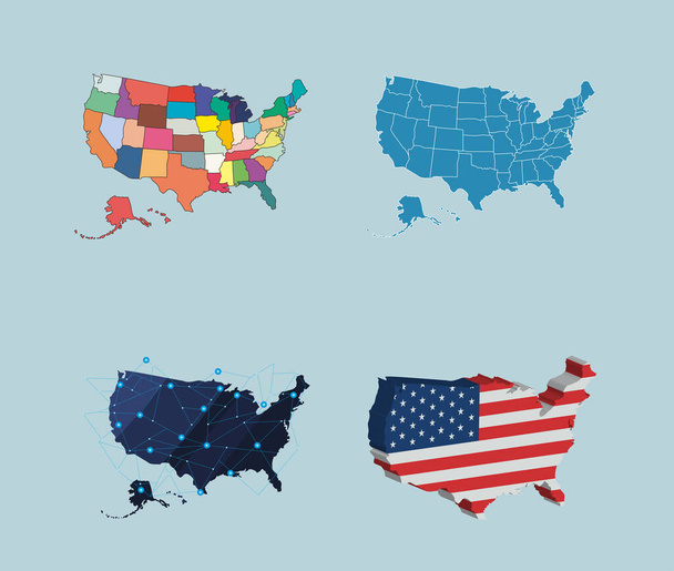 négy amerikai térkép - Vektor, kép