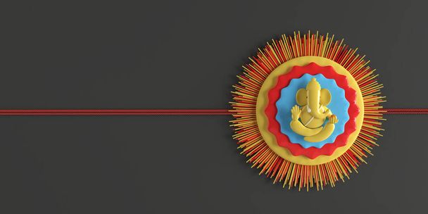 3Dレンダリングハッピーラクシャバンダンお祝い。インドの祭りのための美しい伝統的なラキのデザインの背景. - 写真・画像