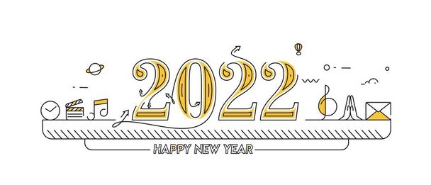 Happy New Year 2022 Text Typography Design Music要素,ベクトルイラスト. - ベクター画像