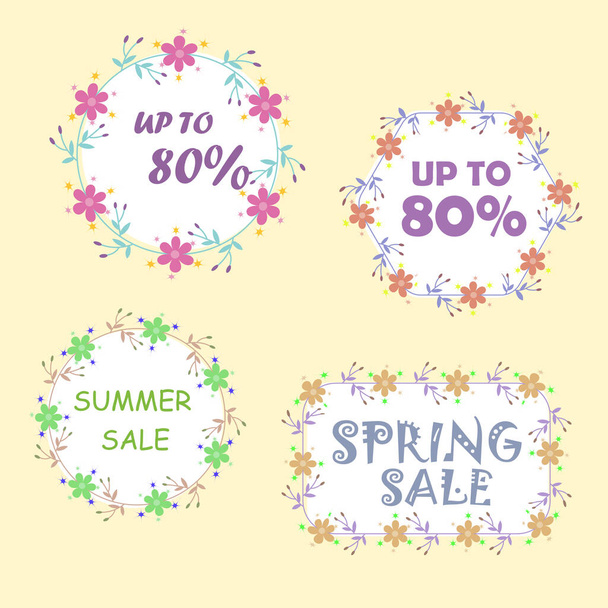 Banner Sale Set. Floral style discount set. Summer sale. Spring sale. Set of discounts for instagram. Voucher - Vetor, Imagem