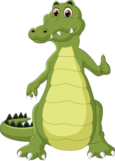 bonito crocodilo desenhos animados polegares para cima no fundo branco - Vetor, Imagem