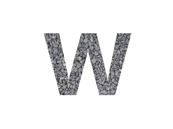 Літера W алфавіту з сірого гравію ізольовано на білому тлі
 - Фото, зображення