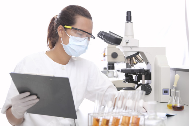  jonge vrouwelijke onderzoeker papert in medisch laboratorium - Foto, afbeelding