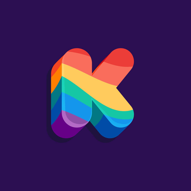 K letter volume logo with Pride LGBTQ flag pattern. Vector Illustration perfect for your rainbow identity, transgender banner, gays and lesbians posters, bisexual design, etc. - Vector, Image