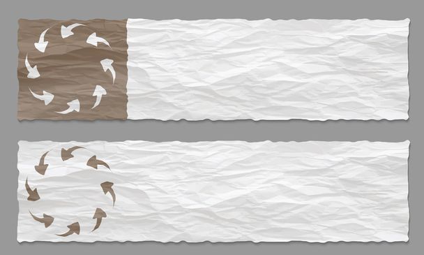 conjunto de dois banners com papel amassado e flechas
 - Vetor, Imagem