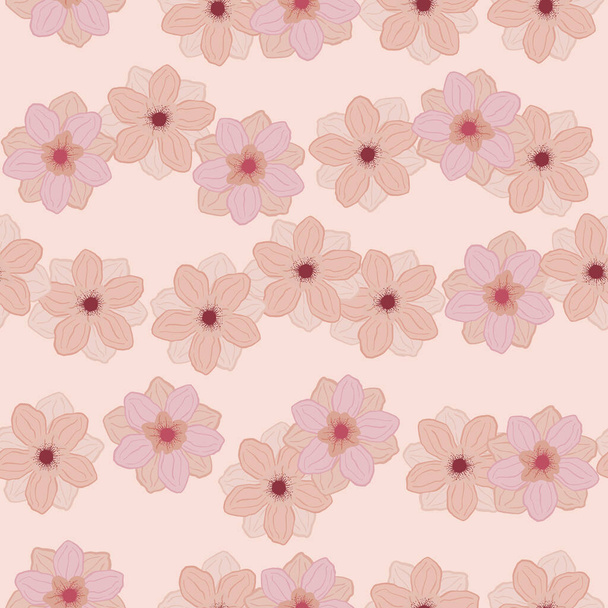 Χέρι ditsy αδιάλειπτη μοτίβο με χαριτωμένο τυχαία anemone μπουμπούκι σχήματα λουλουδιών. Ροζ παστέλ χρώματα. Εικονογράφηση διάνυσμα για εποχιακές υφασμάτινες εκτυπώσεις, υφάσματα, πανό, backdrops και ταπετσαρίες. - Διάνυσμα, εικόνα