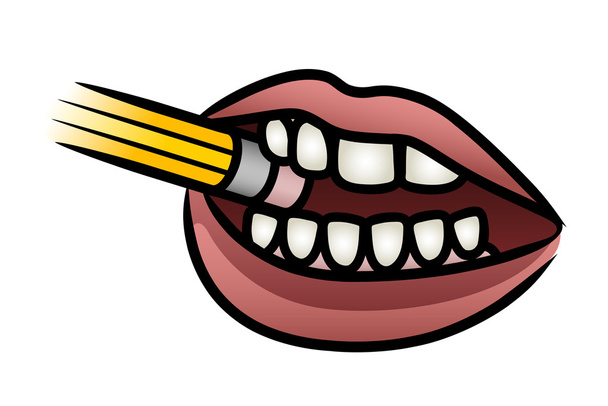 Mouth Biting Pencil - Vector, Image