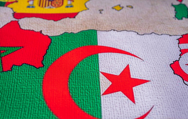 Algéria a világtérképen háttér zászló - Fotó, kép