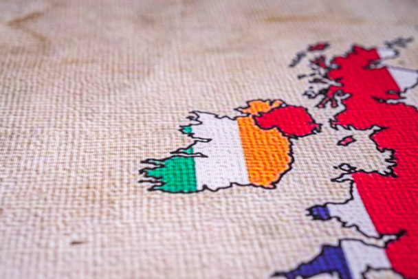 Ireland with flag on Erope map background - Photo, Image