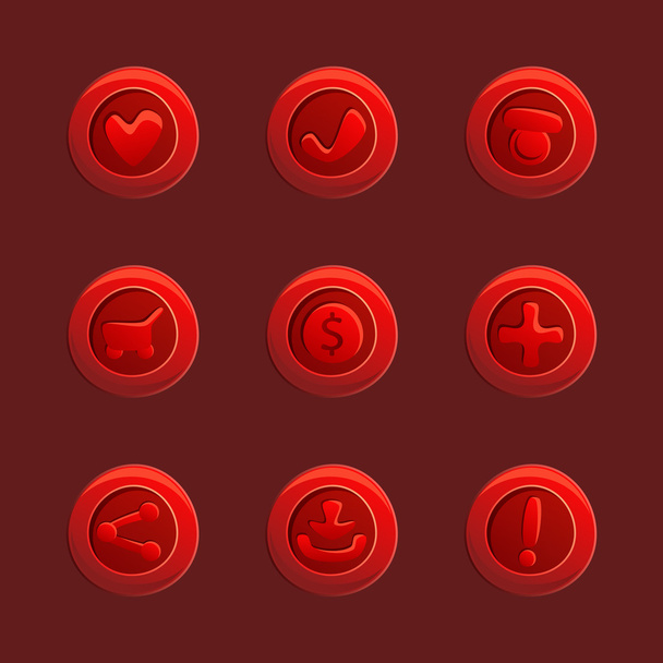Set of red vector elements For Ui Game - Vektör, Görsel