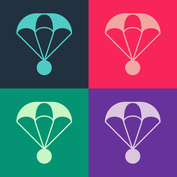 Pop art Parachute pictogram geïsoleerd op kleur achtergrond. Extreme sport. Sportuitrusting. Vector - Vector, afbeelding