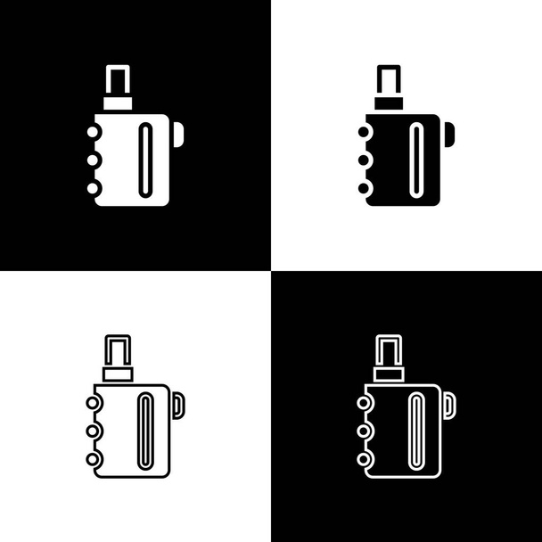 Zestaw Elektroniczna ikona papierosa izolowana na czarno-białym tle. Palenie papierosów. Urządzenie do odparowywania. Wektor - Wektor, obraz