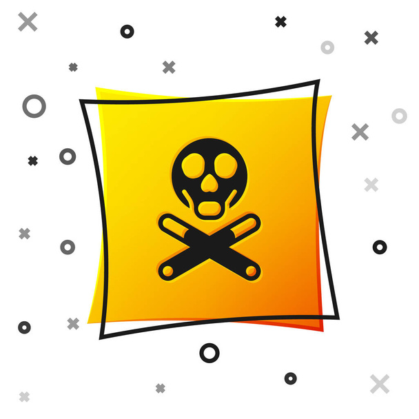 Černé kosti a lebka jako příznak toxicity varování ikona izolované na bílém pozadí. Žlutý knoflík. Vektor - Vektor, obrázek