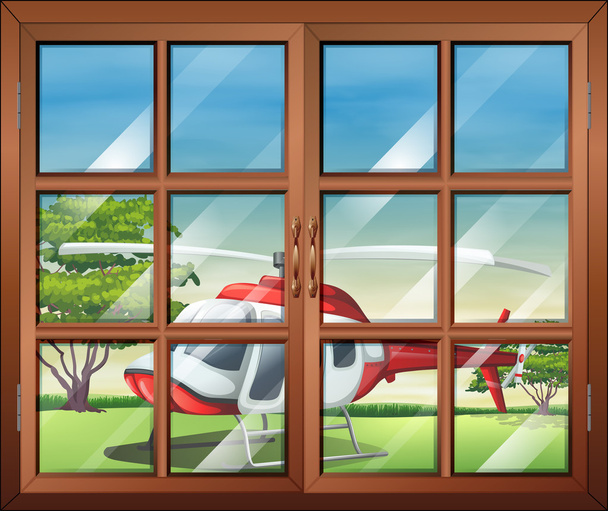 Una ventana cerrada con vista al helicóptero exterior
 - Vector, Imagen