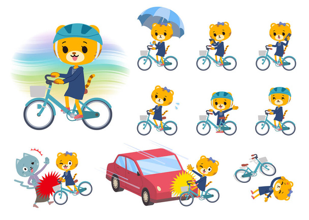 A set of Tiger girl riding a city cycle.It's vector art so it's easy to edit. - Вектор, зображення
