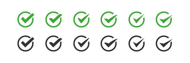 Check mark green and black flat set icons. Vector OK button icon - Vector, Image