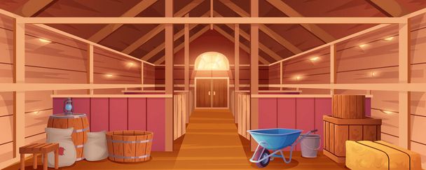 Horse stable interior or farm barn for animals inside view - Vector, Image