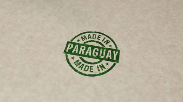 Hergestellt in Paraguay Stempel und Handstempel Impact Animation. Fabrik, Produktion und Produktionsland 3D gerendertes Konzept. - Filmmaterial, Video