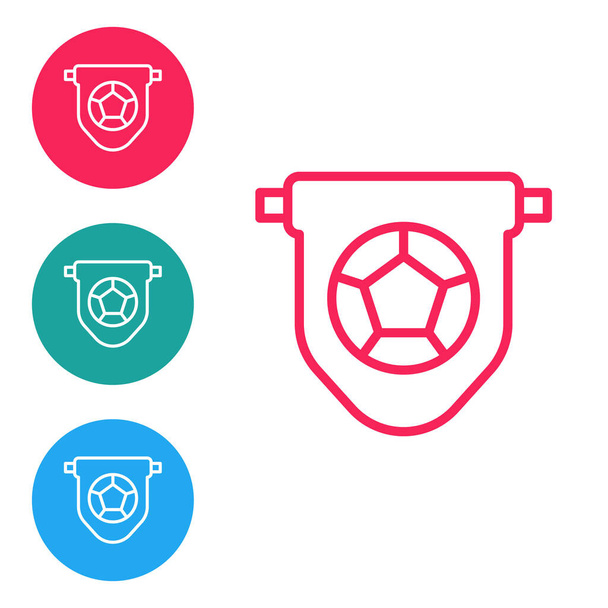 Linea rossa Icona di calcio o bandiera di calcio isolata su sfondo bianco. Imposta le icone nei pulsanti del cerchio. Vettore - Vettoriali, immagini