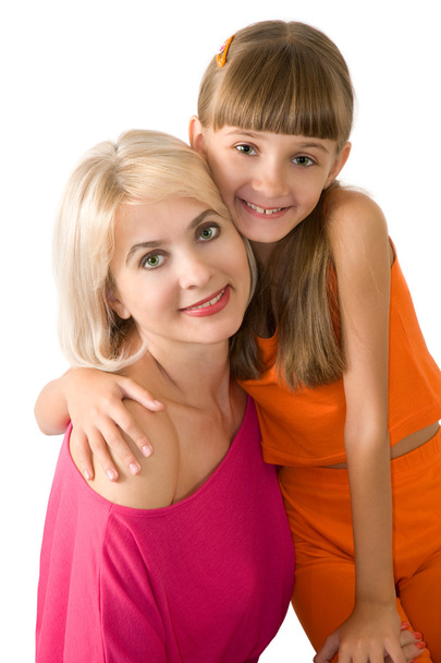 Mother and the daughter are photographed on the white background - Foto, Imagem