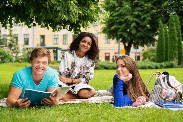 Gruppe multiethnischer Studenten in einem Stadtpark  - Foto, Bild
