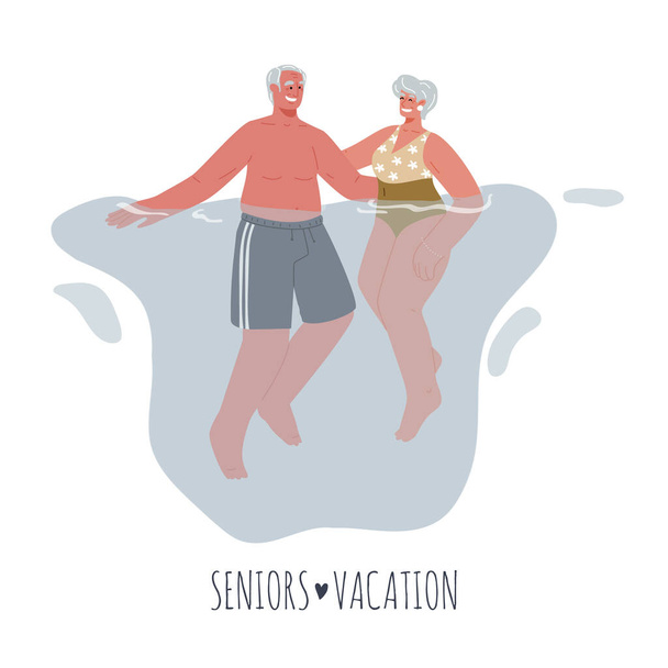 Δύο ηλικιωμένοι με μαγιό επιπλέουν στο νερό.Ηλικιωμένοι σε διακοπές στη θάλασσα.Διάνυσμα επίπεδη απεικόνιση.. - Διάνυσμα, εικόνα