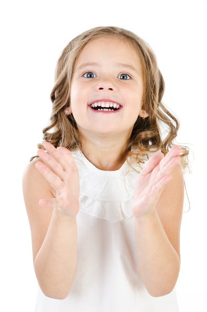 Portrait of surprised happy adorable little girl isolated - Foto, imagen