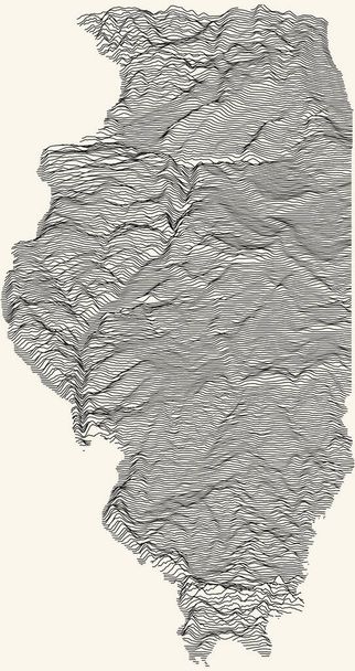 Light topographic map of the Federal State of Illinois, USA with black contour lines on beige background - Vector, Image