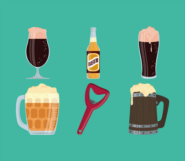 cerveza botella y taza - Vector, Imagen