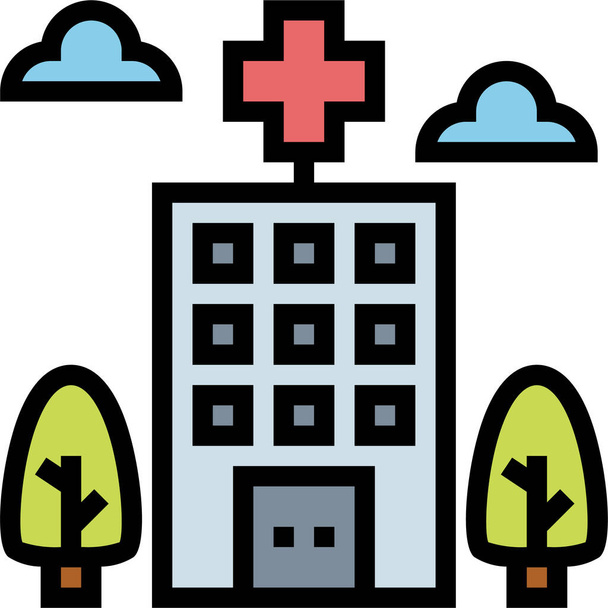építészeti klinika egészségügyi ikon teltházas stílusban - Vektor, kép