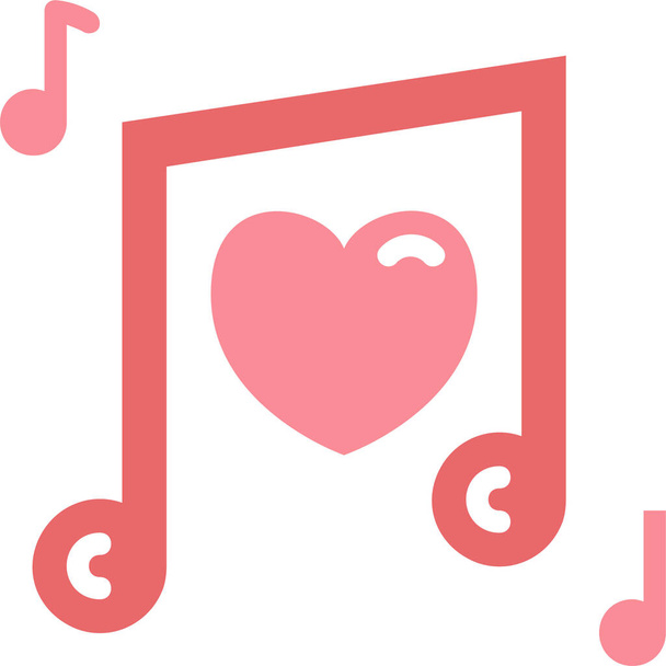 corazones amor música icono en estilo plano - Vector, Imagen