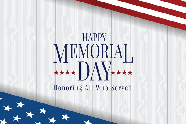 Memorial Day of the heroes of America. Happy weekend or sales vector background. American flag on free copy space background for your text with wood texture. Illustrator Vector Eps 10. - Vector, Image