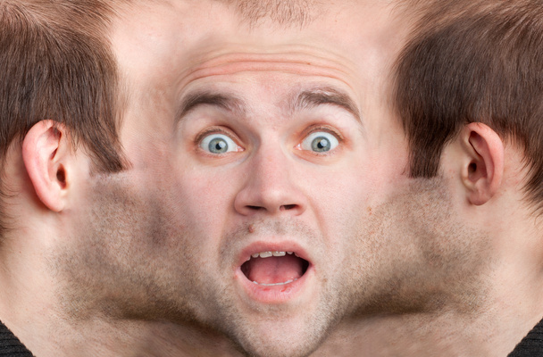 Panoramic face of frightened man - Photo, Image
